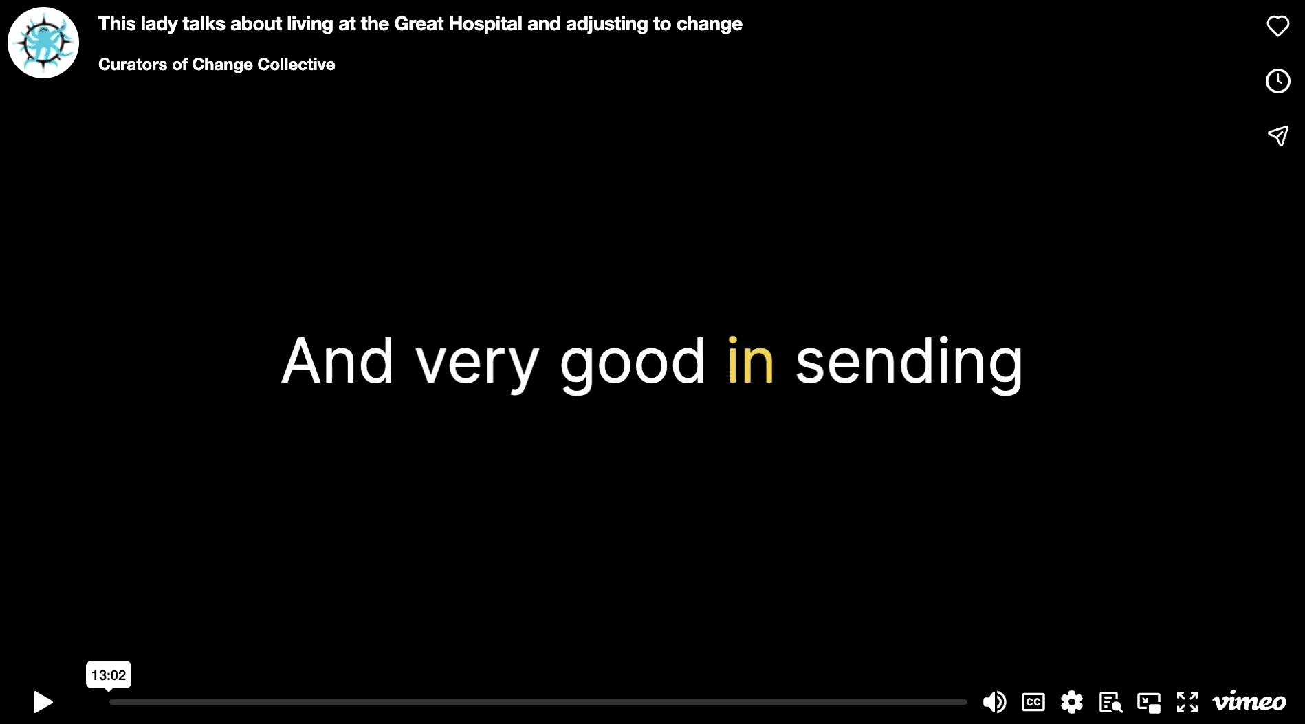 This lady talks about living at the Great Hospital and adjusting to change