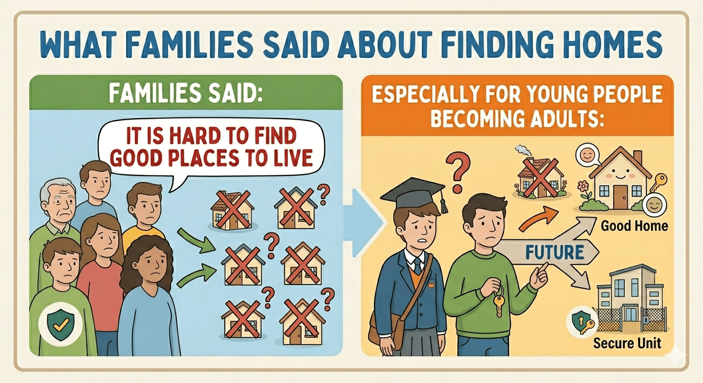 Families said it is hard to find good places to live, especially for young people becoming adults.