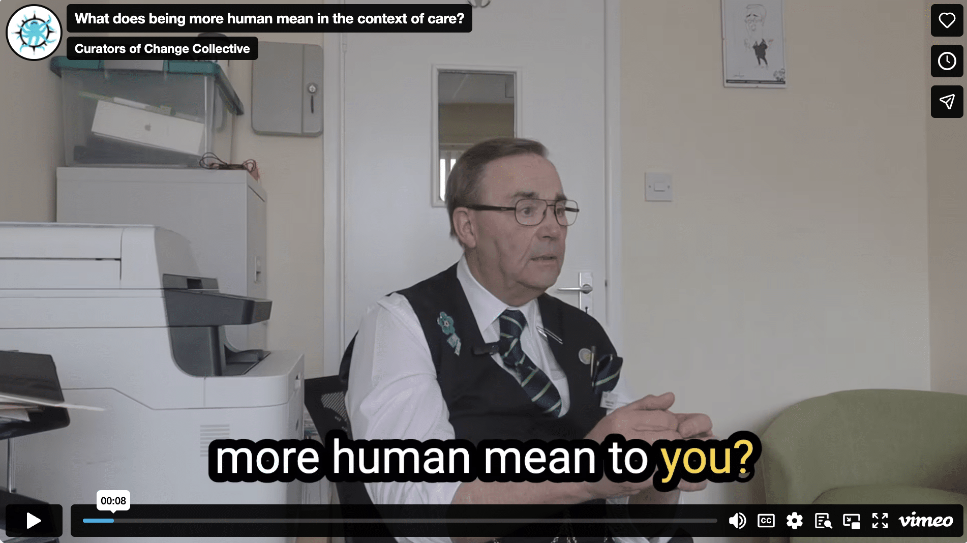What does being more human mean in the context of care?